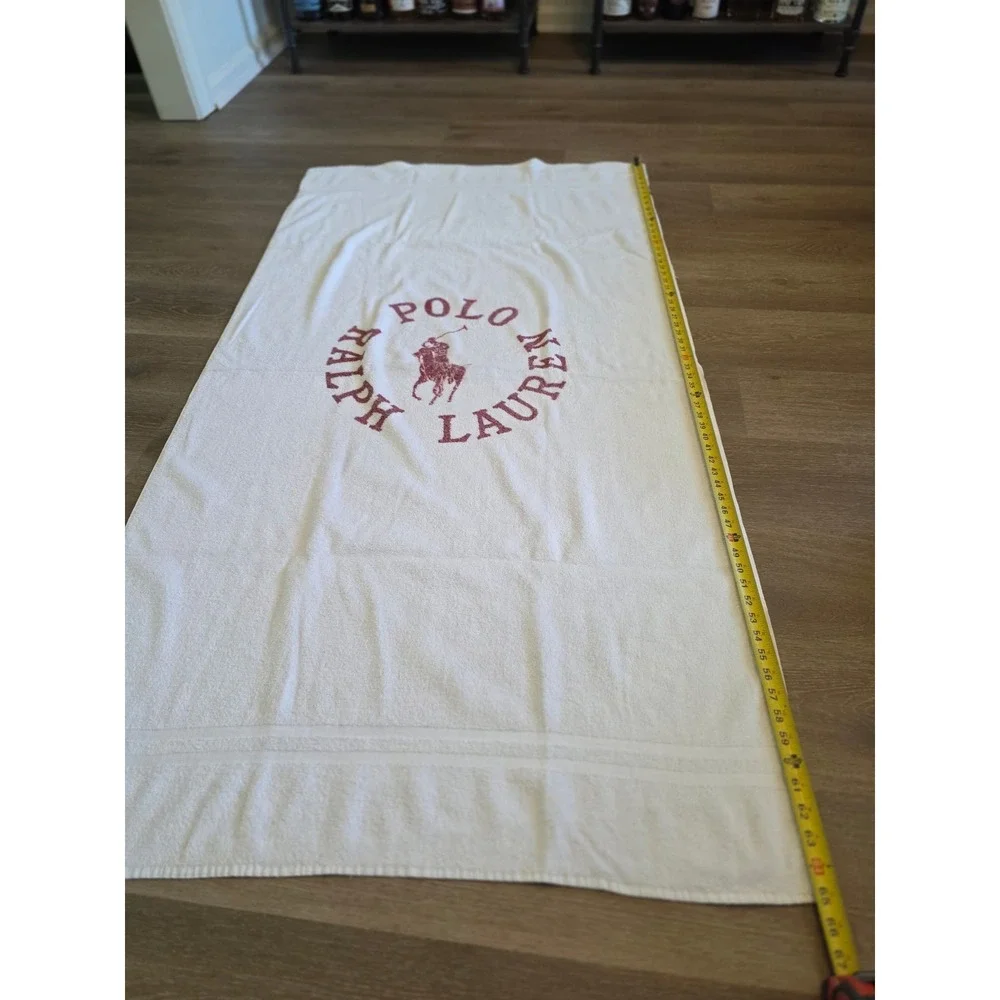 Vintage Polo Ralph Lauren Beach Towel White Red Logo 100% Cotton Made in USA